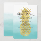Invitation Glam Gold Ananas Aqua Aquarelle douche nuptiale (Devant / Derrière)