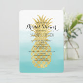 Invitation Glam Gold Ananas Aqua Aquarelle douche nuptiale (Debout devant)