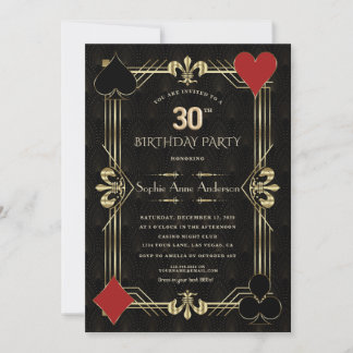 Invitation Glam Gold Art Deco Casino Las Vegas 30e anniversai