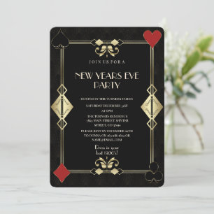 Invitation Glam Gold Art Deco Casino Nuit Nouvel An Soirée