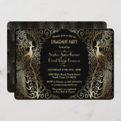 Invitation Glam Gold Art Déco Peacocks (Devant / Derrière)