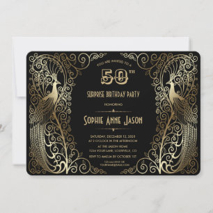 Invitation Glam Gold Art déco Peacocks 50e fête d'anniversair