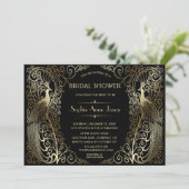 Invitation Glam Gold Art Deco Peacocks Fête des mariées (Debout devant)