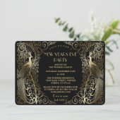 Invitation Glam Gold Art Déco Peacocks Nouvel An (Debout devant)