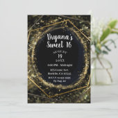 Invitation Glam Gold & Black Abstrait Glam Sweet 16 (Debout devant)