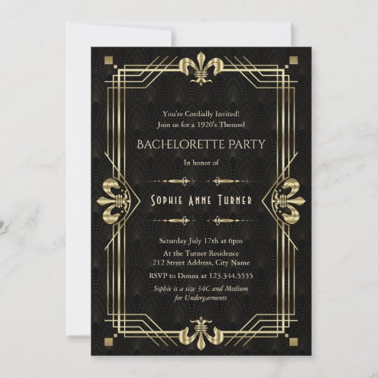 Invitation Glam Gold Black Art Deco Bachelorette (Devant)