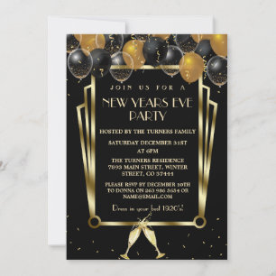 Invitation Glam Gold Black Ballots Nouvel An Sove Party