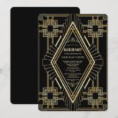 Invitation Glam Gold Black Gatsby Enterrement de Vie de Célib (Devant / Derrière)