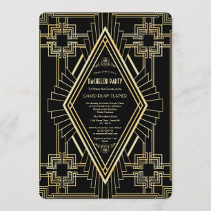 Invitation Glam Gold Black Grande Gatsby Enterrement de Vie d