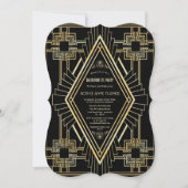 Invitation Glam Gold Black Great Gatsby Bachelorette Party (Devant)