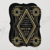 Invitation Glam Gold Black Great Gatsby Mariage (Devant / Derrière)