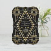 Invitation Glam Gold Black Great Gatsby Mariage (Debout devant)