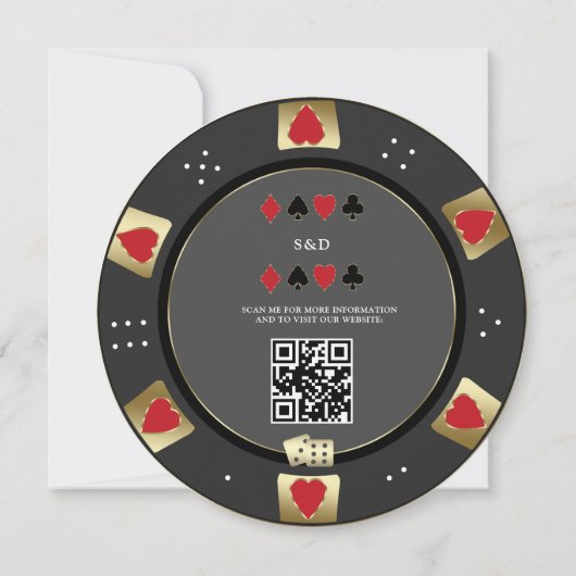 Invitation Glam Gold Black Poker Chip Casino QR Code Mariage (Dos)