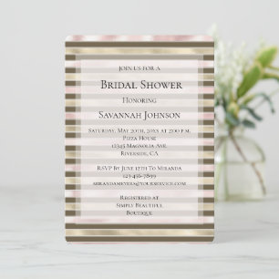 Invitation Glam Gold Blush Pink Brown Stripes Fête des mariée