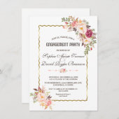 Invitation Glam Gold Blush rose Floral Parti d'engagement (Devant / Derrière)