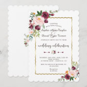 Invitation Glam Gold Burgundy Blush Bloom Floral Mariage (Devant / Derrière)