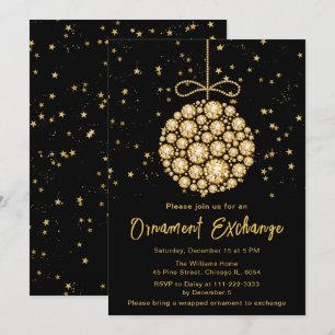 Invitation Glam Gold Christmas Orament Exchange