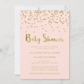 Invitation Glam Gold Confetti Baby shower sur Blush Pink (Devant)
