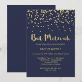 Invitation Glam Gold Confetti Bat mitzvah sur Midnight Blue (Devant / Derrière)