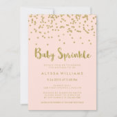 Invitation Glam Gold Confetti Bébé saupoudrer sur rose pâle (Devant)