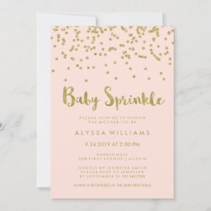 Invitation Glam Gold Confetti Bébé saupoudrer sur rose pâle