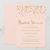 Invitation Glam Gold Confetti Fête des mariées sur Blush Pink (Devant / Derrière)