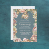 Invitation Glam Gold Couronne Diamond Fleurs Quinceanera