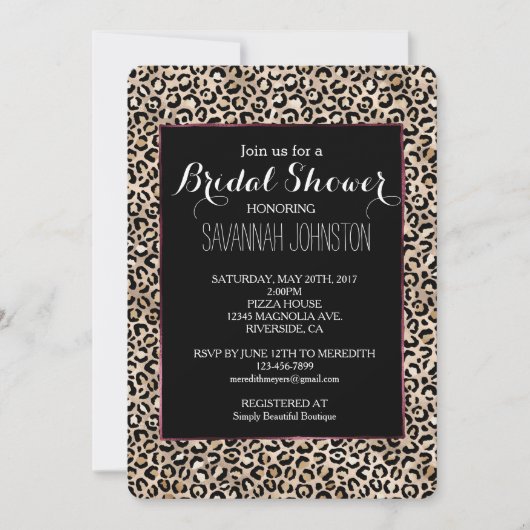 Invitation Glam Gold Empreinte de léopard douche nuptiale (Devant)