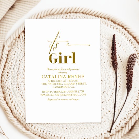 Invitation Glam Gold est un Baby shower de fille