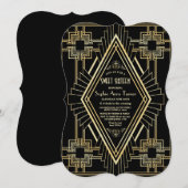 Invitation Glam Gold et Black Great Gatsby Sweet 16 (Devant / Derrière)