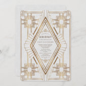 Invitation Glam Gold et Blanc Grande Gatsby Enterrement de Vi (Devant / Derrière)