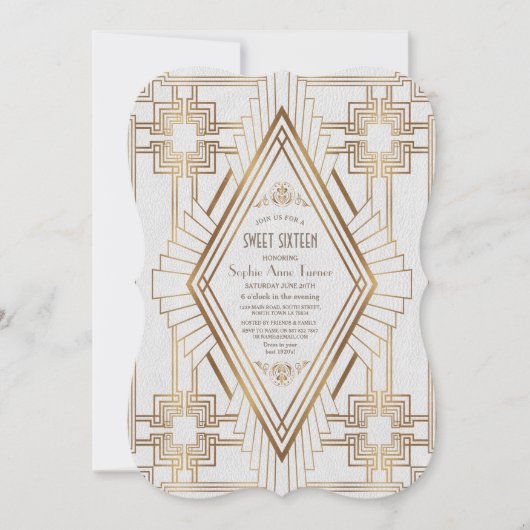 Invitation Glam Gold et blanc Great Gatsby Sweet 16 (Devant)