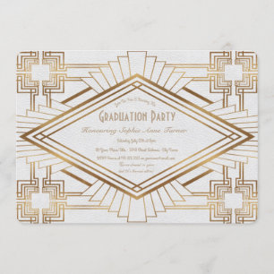 Invitation Glam Gold et White Great Gatsby Graduation Party