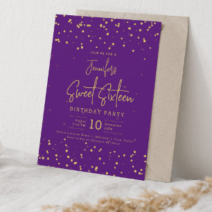 Invitation Glam Gold Faux Foil Dots doux 16 violet