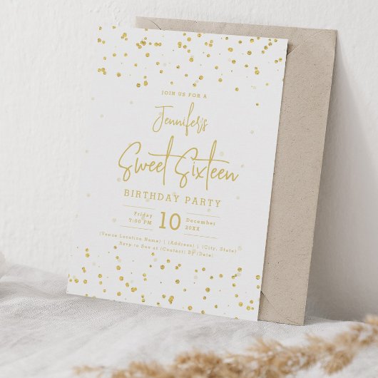 Invitation Glam Gold Faux Foil Dots Sweet 16 Party