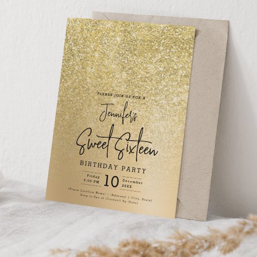 Invitation Glam Gold Faux Parties scintillant Sparkle Sweet 1