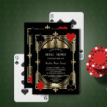 Invitation Glam Gold Fleur-de-lis Gatsby Style Fête des marié<br><div class="desc">Royal, Elegant, design de carte Vintage avec un style Great Gatsby, Roaring 1920's vieux style Art déco Hollywood, faux royal fleur-de-lis or, paire de dés, jouer des costumes de cartes (simulant des cartes à jouer), sur arrière - plan noir, polices vintages; sur le dos magnifique motif Art déco sur noir....</div>