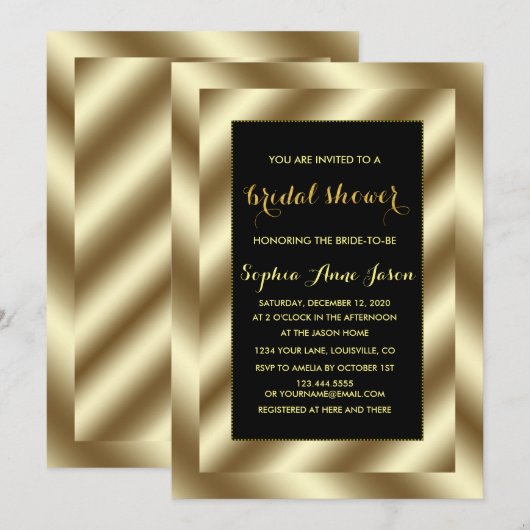 Invitation Glam Gold Foil et Black Fête des mariées Invitatio (Devant / Derrière)