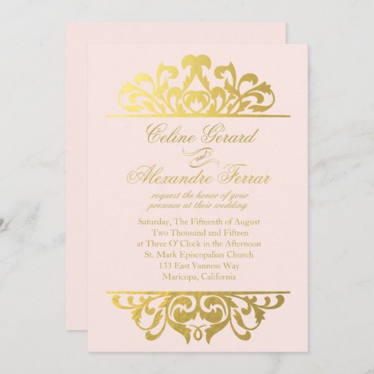 Invitation Glam Gold Foil Mariage | or roux (Devant / Derrière)