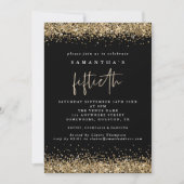 Invitation Glam Gold Glitter Fête Cinquantième Noir (Devant)
