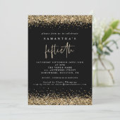 Invitation Glam Gold Glitter Fête Cinquantième Noir (Debout devant)