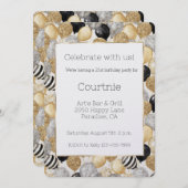 Invitation Glam Gold Glitzy Glitter Silver Balloons Birthday (Devant / Derrière)