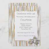 Invitation Glam Gold Glitzy Glitter Silver Unicorn Birthday (Devant / Derrière)