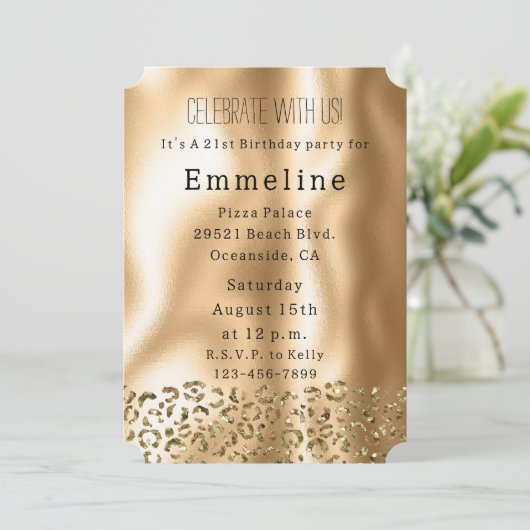Invitation Glam Gold Glitzy Leopard (Debout devant)