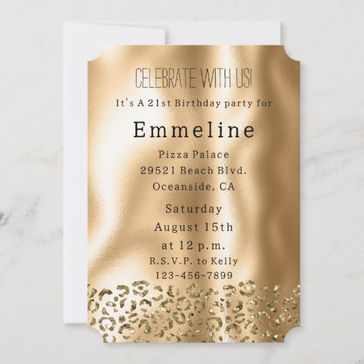 Invitation Glam Gold Glitzy Leopard (Devant)