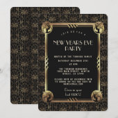 Invitation Glam Gold Great Gatsby 20's New Year's Eve Party (Devant / Derrière)