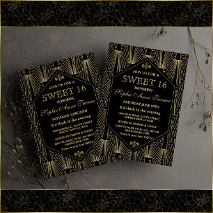 Invitation Glam Gold Great Gatsby Art Déco Sweet 16 Party