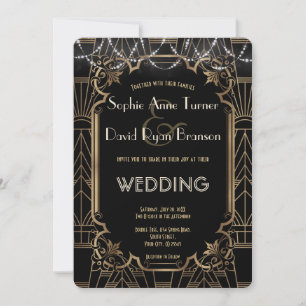 Invitation Glam Gold Great Gatsby Black Art Déco Mariage des 