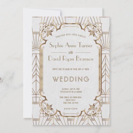 Invitation Glam Gold Great Gatsby White Art Déco Mariage des (Devant)
