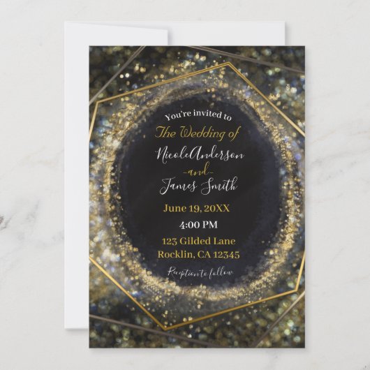 Invitation Glam Gold Iridescente moderne Abstrait Mariage Gla (Devant)